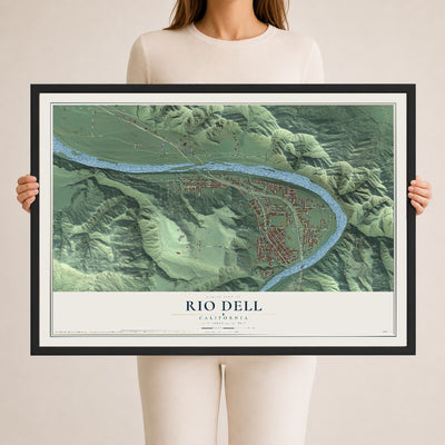 Map of Rio Dell, California, 24 x 36 inch print in a black wood frame