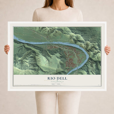 Map of Rio Dell, California, 24 x 36 inch print in a white wood frame