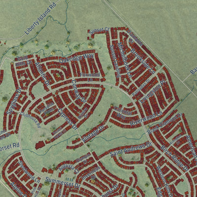 Close-up of the map of Rio Vista, California print showing street and building detail