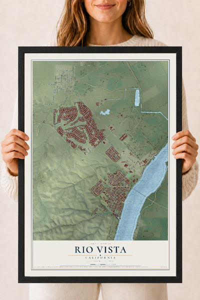 Map of Rio Vista, California, 18 x 24 inch print in a black wood frame