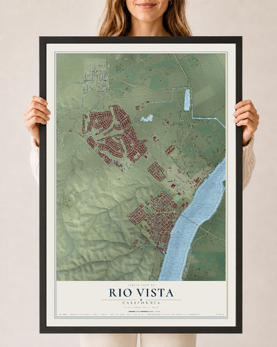 Map of Rio Vista, California, 24 x 36 inch print in a black wood frame