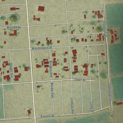 Close-up of the map of Ripley, California print showing street and building detail