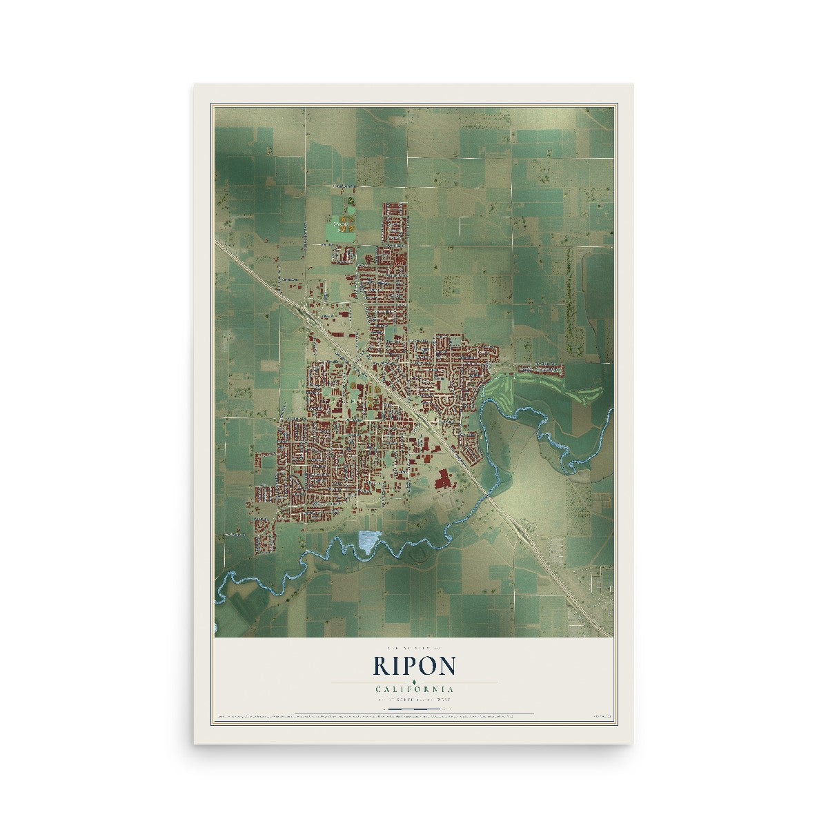Map of Ripon, California, 12 x 18 inch unframed archival matte print
