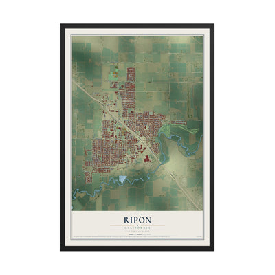 Map of Ripon, California, 12 x 18 inch print in a black wood frame