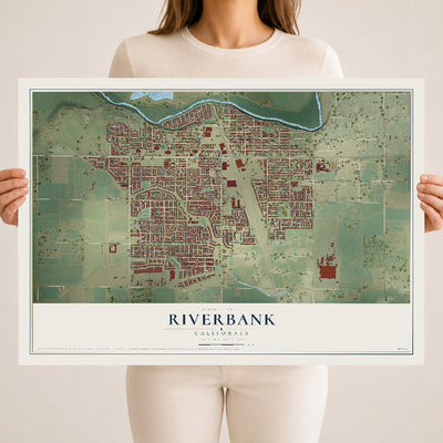 Map of Riverbank, California, 18 x 24 inch unframed archival matte print