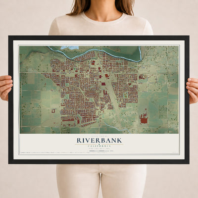 Map of Riverbank, California, 18 x 24 inch print in a black wood frame