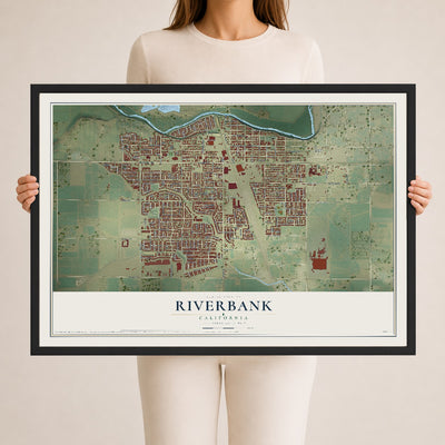 Map of Riverbank, California, 24 x 36 inch print in a black wood frame
