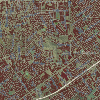 Second close-up of the map of Riverside, California print showing more streets and buildings