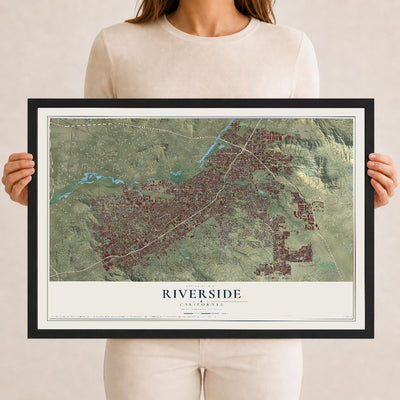 Map of Riverside, California, 12 x 18 inch print in a black wood frame