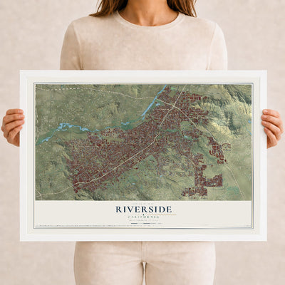Map of Riverside, California, 12 x 18 inch print in a white wood frame