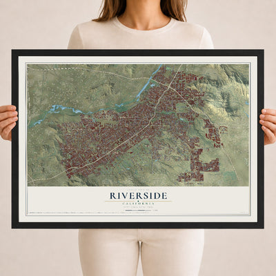 Map of Riverside, California, 18 x 24 inch print in a black wood frame