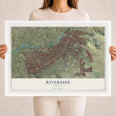 Map of Riverside, California, 18 x 24 inch print in a white wood frame