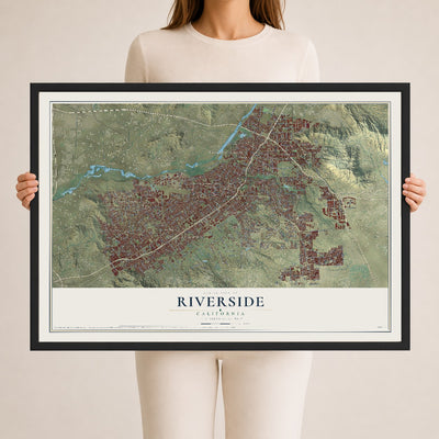 Map of Riverside, California, 24 x 36 inch print in a black wood frame