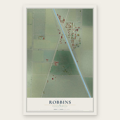 Robbins, California map print, the full design