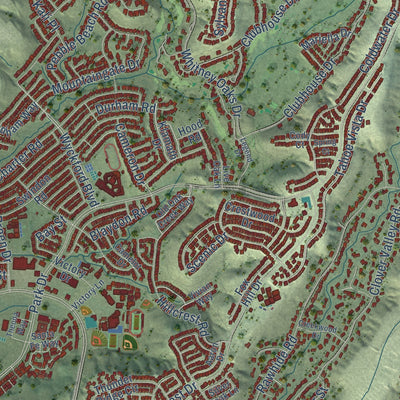 Close-up of the map of Rocklin, California print showing street and building detail
