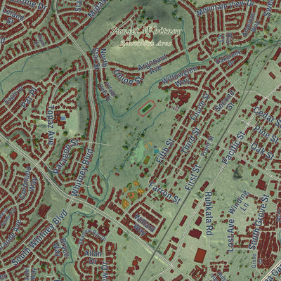 Second close-up of the map of Rocklin, California print showing more streets and buildings