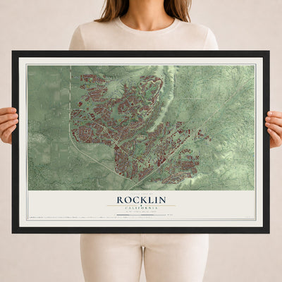 Map of Rocklin, California, 18 x 24 inch print in a black wood frame