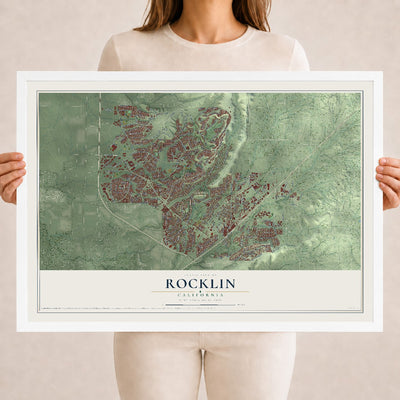 Map of Rocklin, California, 18 x 24 inch print in a white wood frame