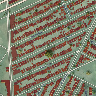 Close-up of the map of Rockridge, California print showing street and building detail