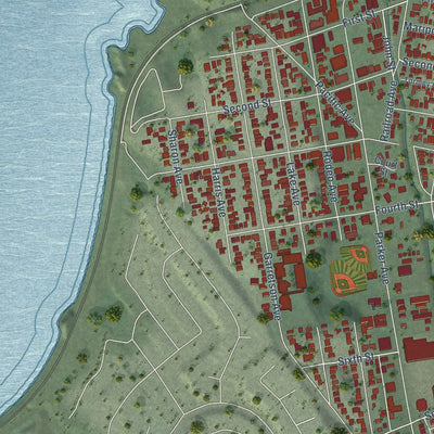 Second close-up of the map of Rodeo, California print showing more streets and buildings