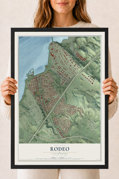 Map of Rodeo, California, 18 x 24 inch print in a black wood frame