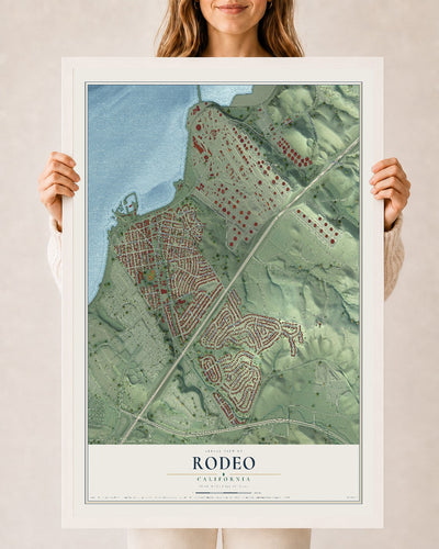 Map of Rodeo, California, 24 x 36 inch print in a white wood frame