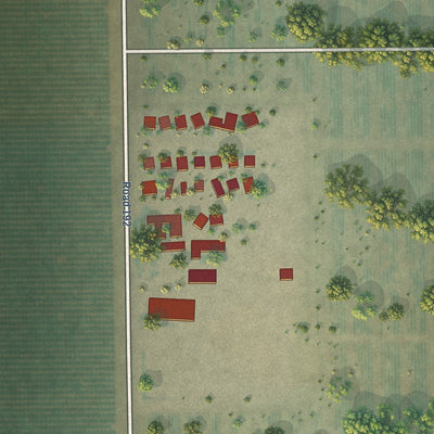 Close-up of the map of Rodriguez Camp, California print showing street and building detail