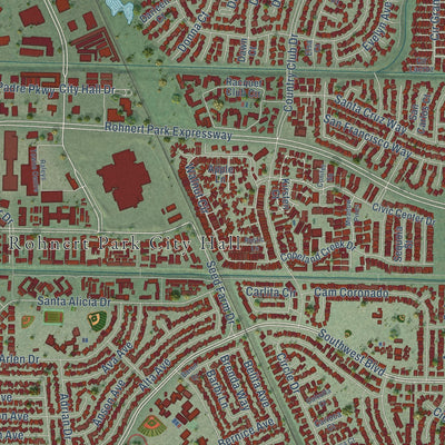 Close-up of the map of Rohnert Park, California print showing street and building detail