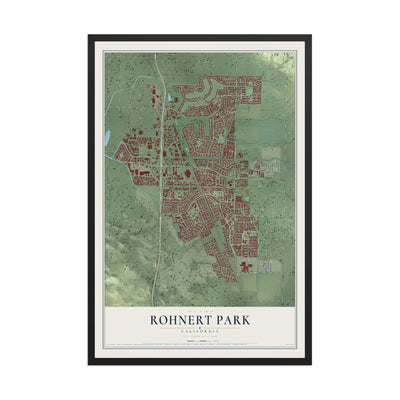 Map of Rohnert Park, California, 12 x 18 inch print in a black wood frame