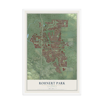 Map of Rohnert Park, California, 12 x 18 inch print in a white wood frame