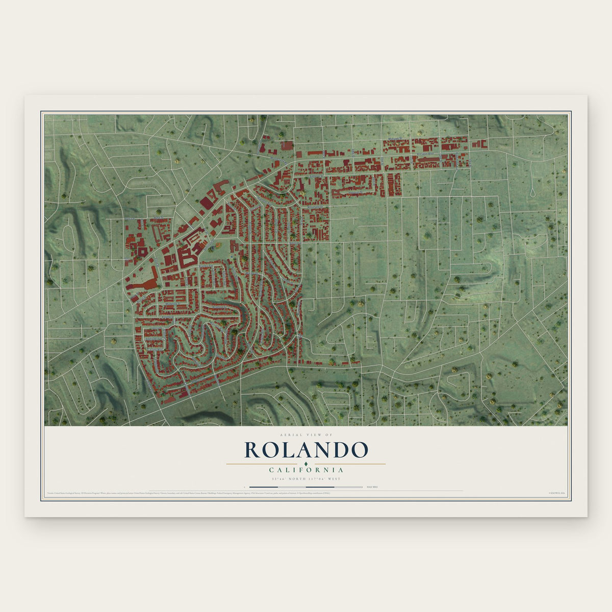 Rolando, California map print, the full design