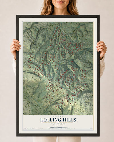 Map of Rolling Hills, California, 24 x 36 inch print in a black wood frame