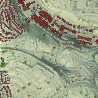 Second close-up of the map of Rolling Hills Estates, California print showing more streets and buildings