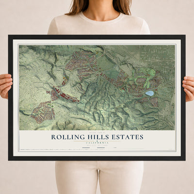 Map of Rolling Hills Estates, California, 18 x 24 inch print in a black wood frame