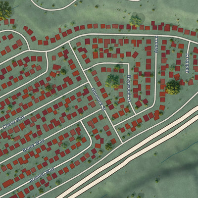 Close-up of the map of Rollingwood, California print showing street and building detail