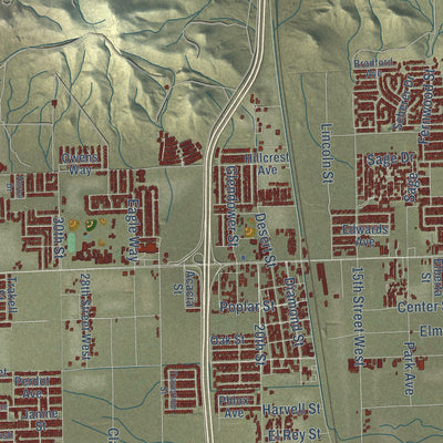 Close-up of the map of Rosamond, California print showing street and building detail