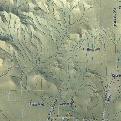 Second close-up of the map of Rosamond, California print showing more streets and buildings
