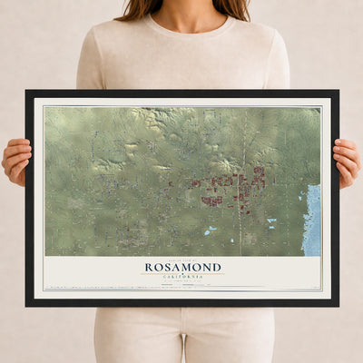 Map of Rosamond, California, 12 x 18 inch print in a black wood frame