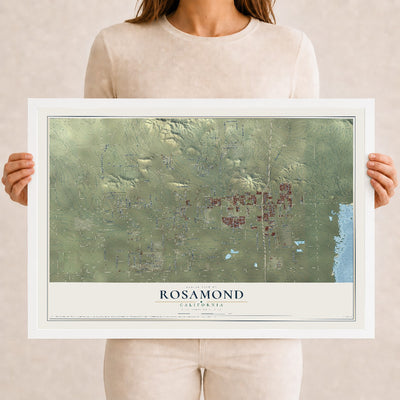 Map of Rosamond, California, 12 x 18 inch print in a white wood frame