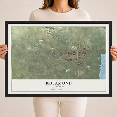 Map of Rosamond, California, 18 x 24 inch print in a black wood frame