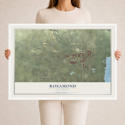 Map of Rosamond, California, 24 x 36 inch print in a white wood frame