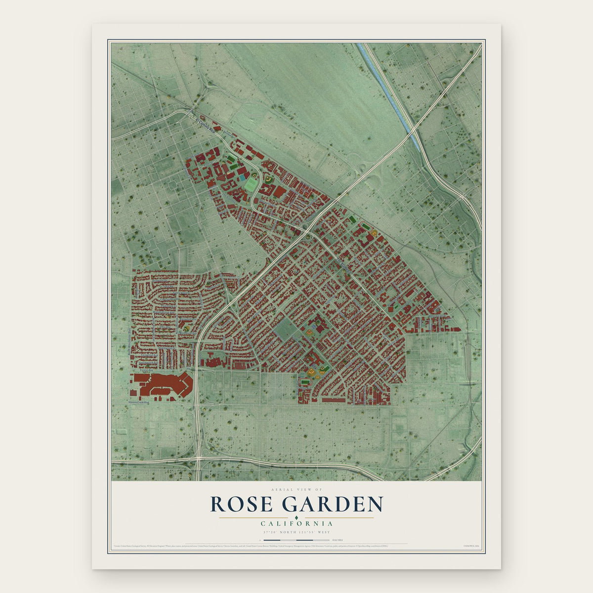 Rose Garden, California map print, the full design