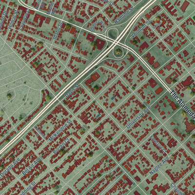 Close-up of the map of Rose Garden, California print showing street and building detail