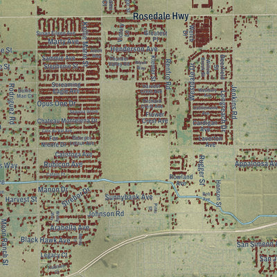 Close-up of the map of Rosedale, California print showing street and building detail