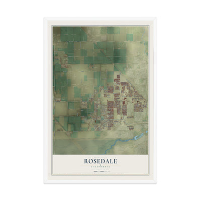 Map of Rosedale, California, 12 x 18 inch print in a white wood frame