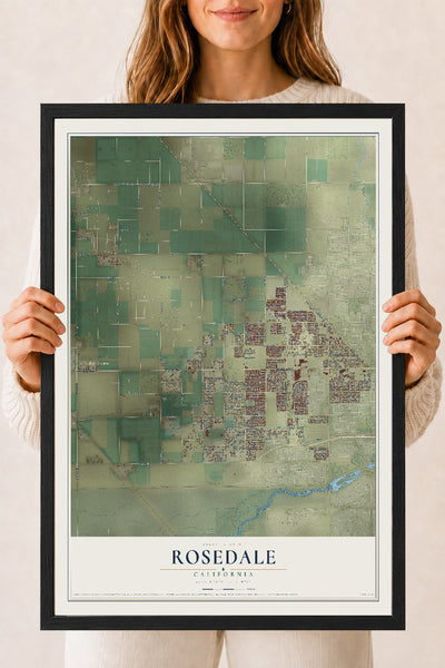 Map of Rosedale, California, 18 x 24 inch print in a black wood frame