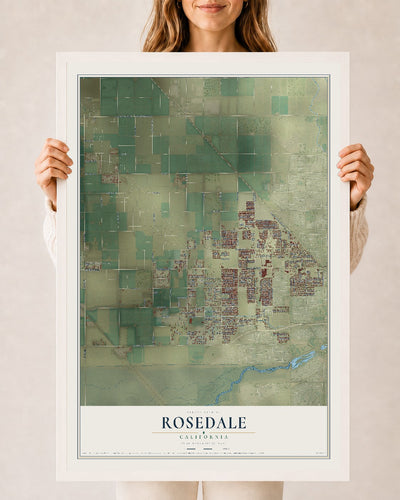 Map of Rosedale, California, 24 x 36 inch print in a white wood frame