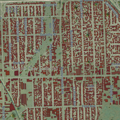 Close-up of the map of Rosemead, California print showing street and building detail