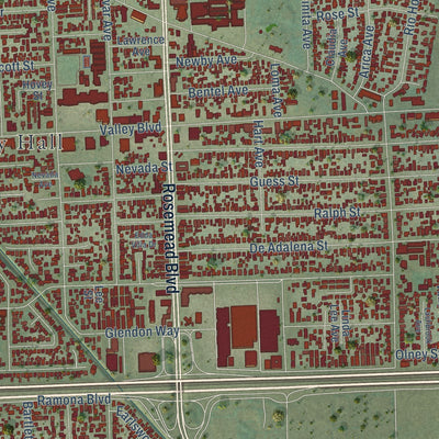 Second close-up of the map of Rosemead, California print showing more streets and buildings