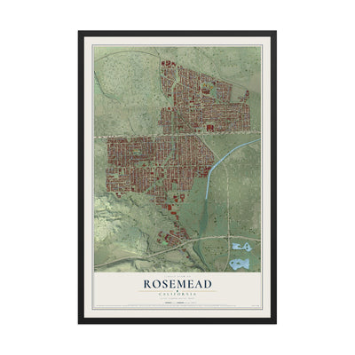 Map of Rosemead, California, 12 x 18 inch print in a black wood frame